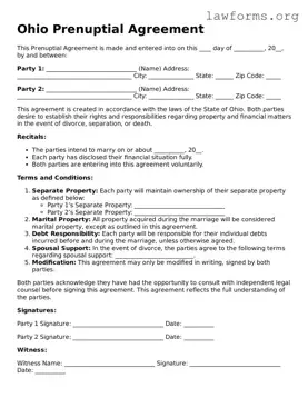 Attorney-Approved Prenuptial Agreement Template for the State of Ohio