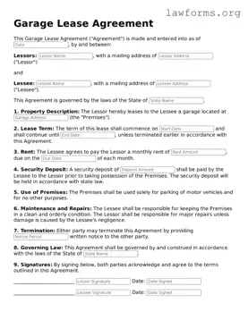 Valid Garage Lease Agreement Form