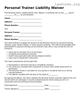Valid Personal Trainer Liability Waiver Form
