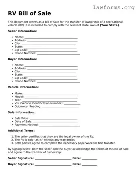 Valid RV Bill of Sale Form