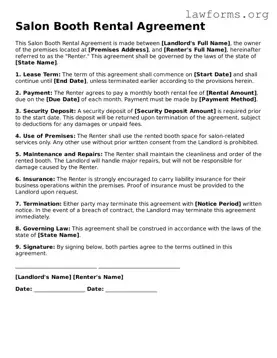 Valid Salon Booth Rental Agreement Form