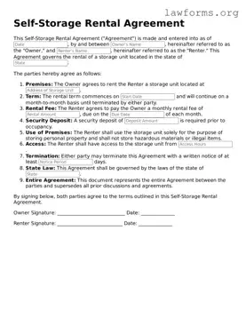 Valid Self-Storage Rental Agreement Form