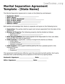 Valid Marital Separation Agreement Form