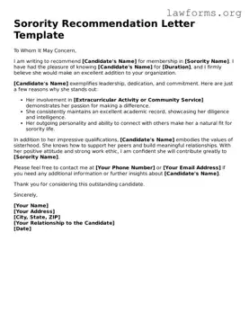 Valid Sorority Recommendation Letter Form