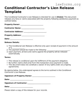 Valid Conditional Contractor’s Lien Release Form