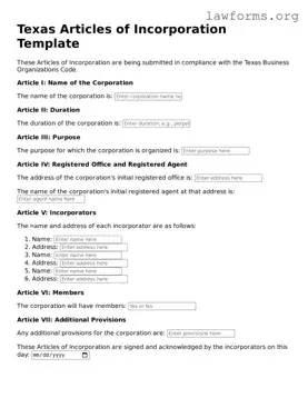 Attorney-Approved Articles of Incorporation Template for the State of Texas