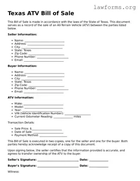 Attorney-Approved ATV Bill of Sale Template for the State of Texas