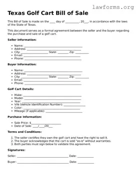 Attorney-Approved Golf Cart Bill of Sale Template for the State of Texas