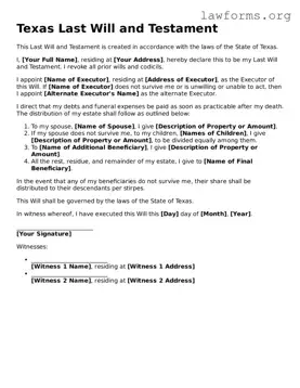 Attorney-Approved Last Will and Testament Template for the State of Texas