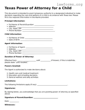 Attorney-Approved Power of Attorney for a Child Template for the State of Texas
