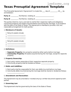 Attorney-Approved Prenuptial Agreement Template for the State of Texas