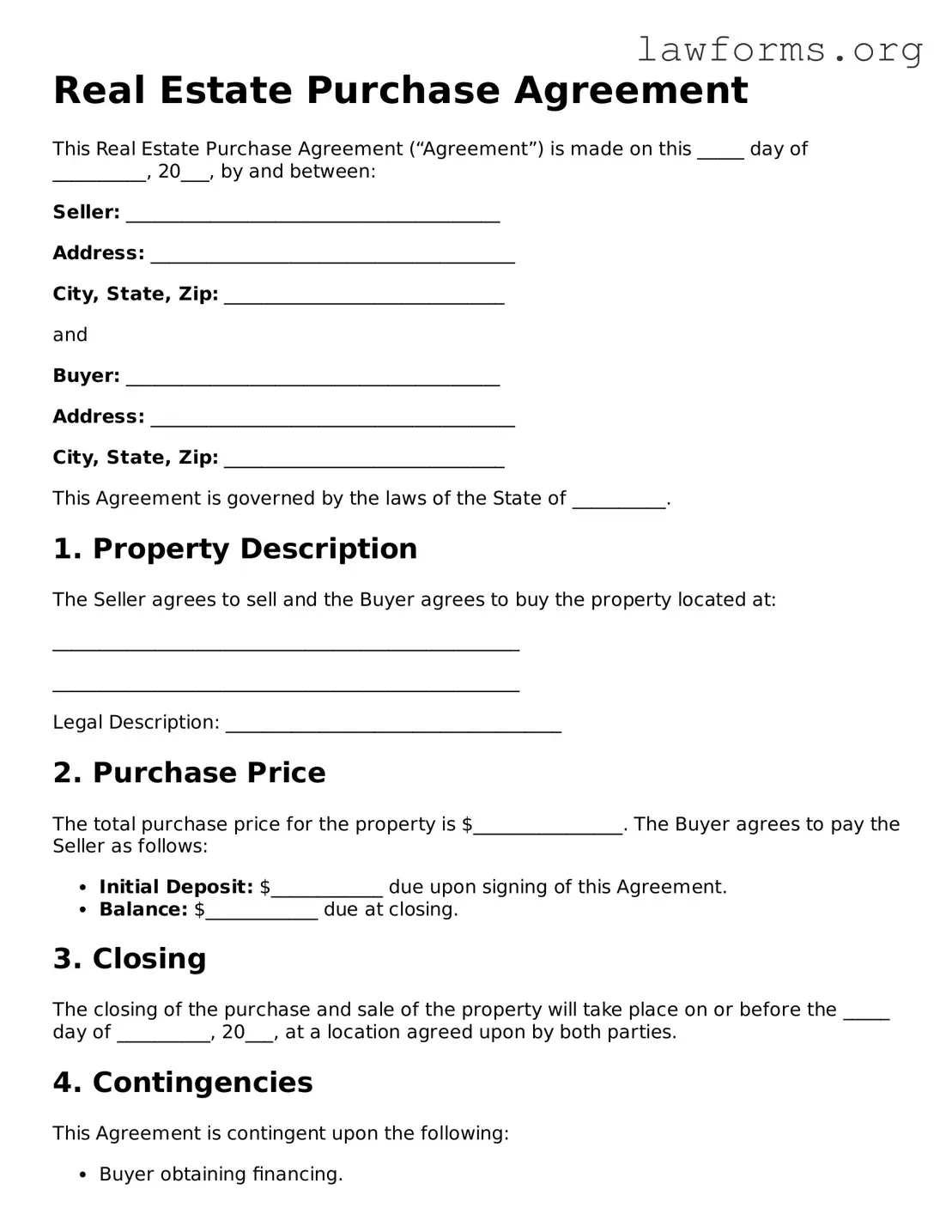 Valid Real Estate Purchase Agreement Form