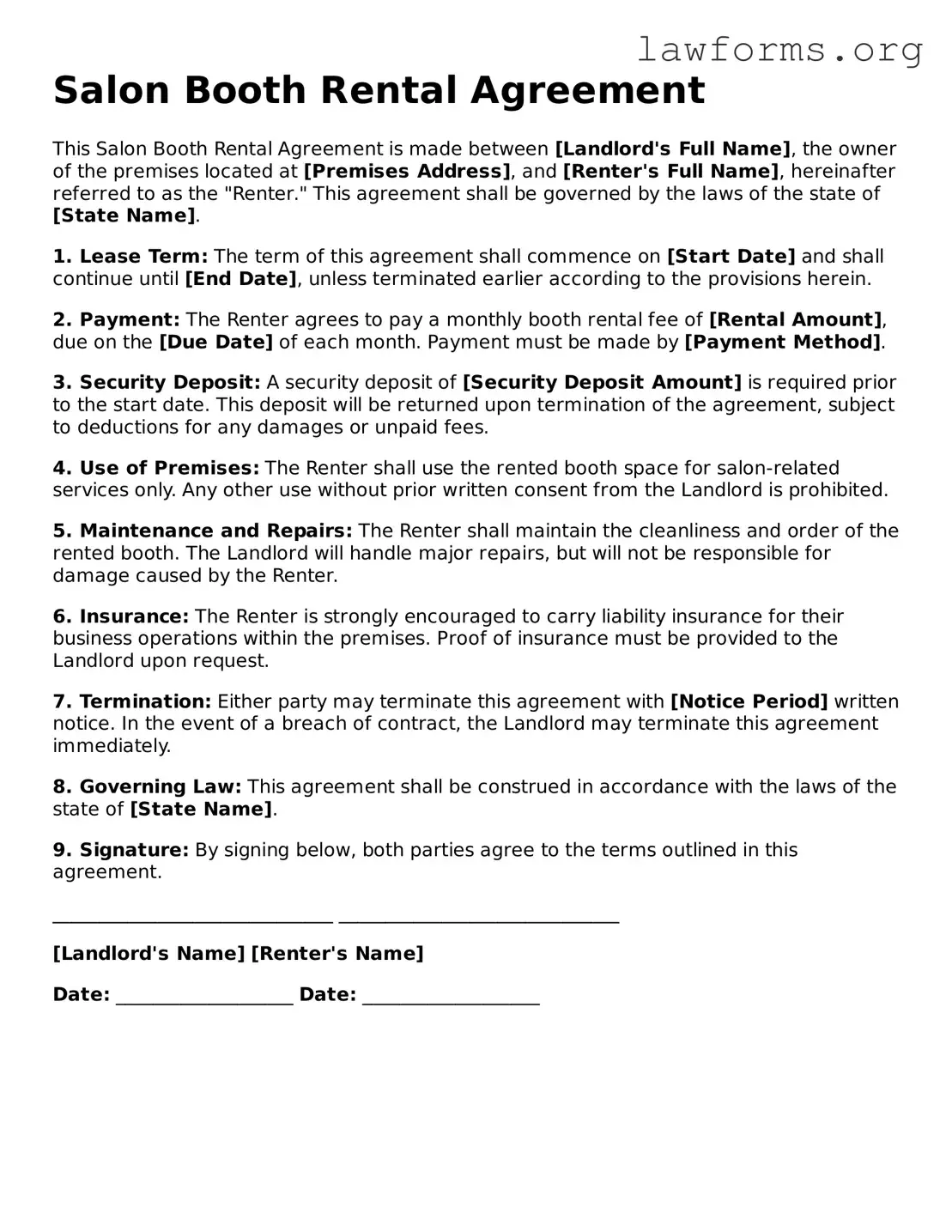Valid Salon Booth Rental Agreement Form