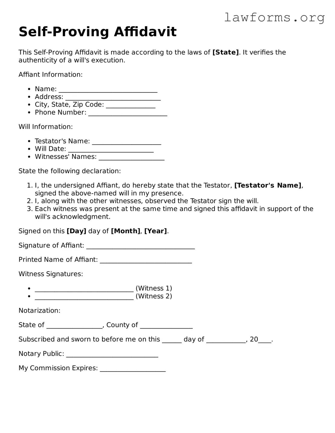 Valid Self-Proving Affidavit Form
