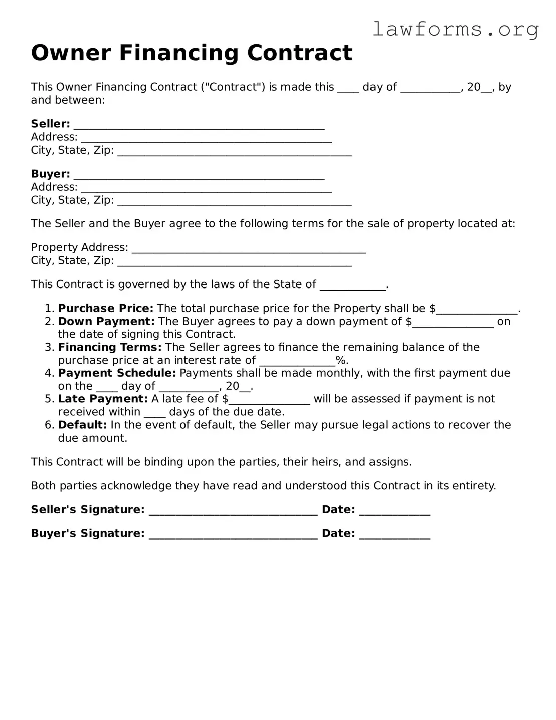 Valid Owner Financing Contract Form
