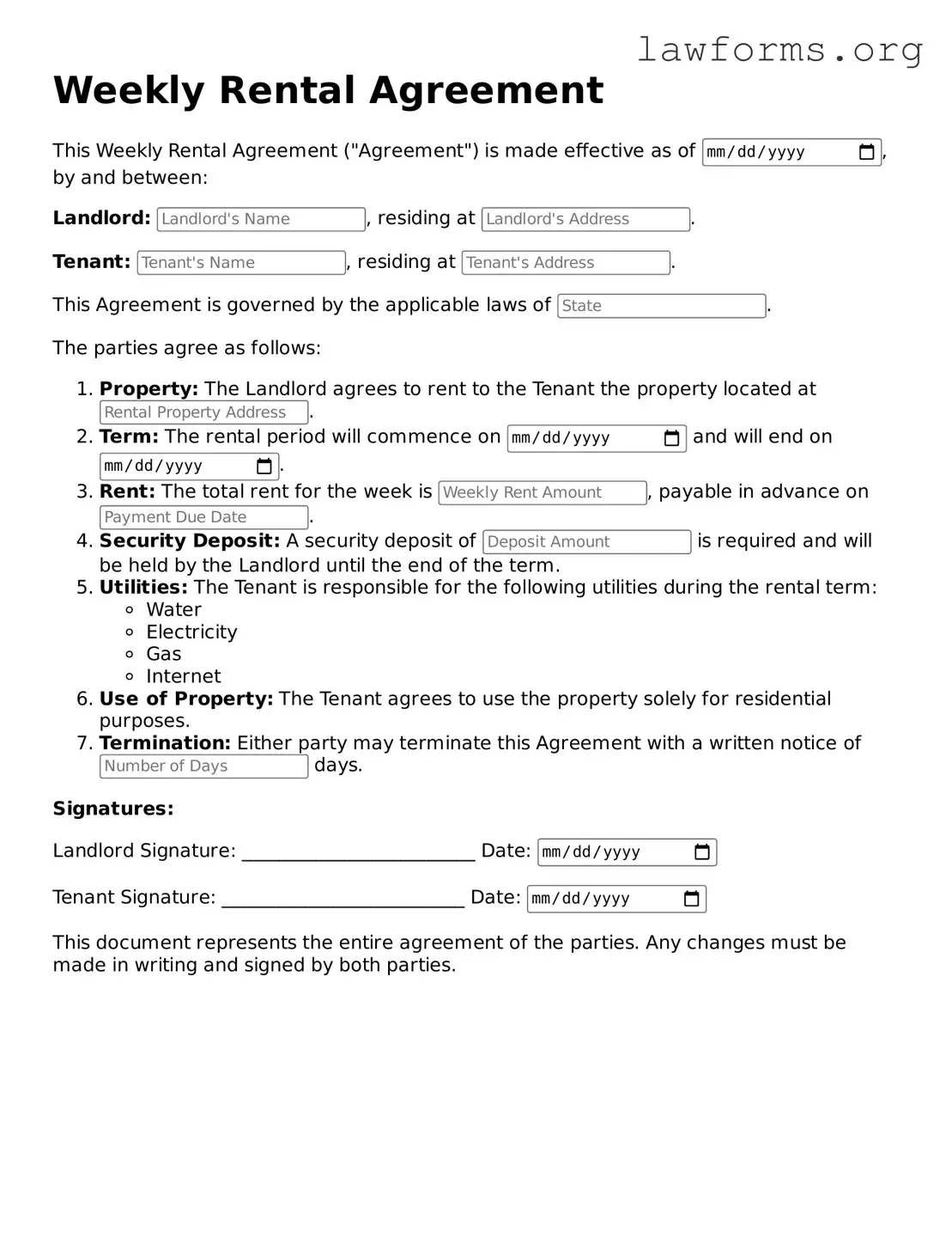Valid Weekly Rental Agreement Form
