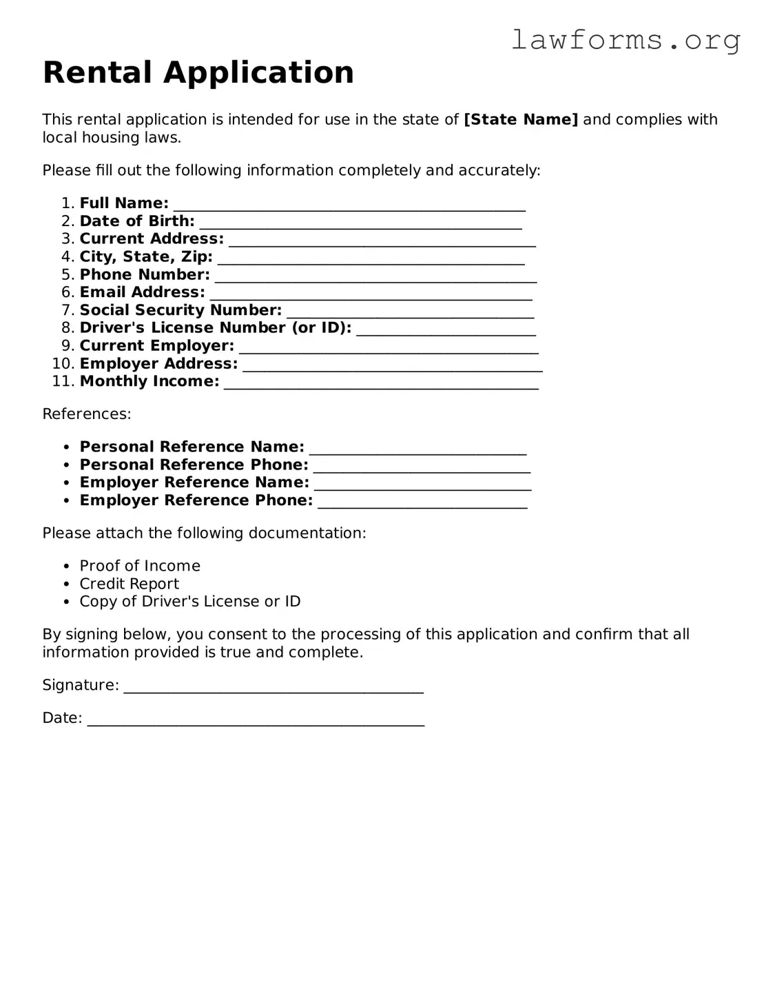 Valid Rental Application Form
