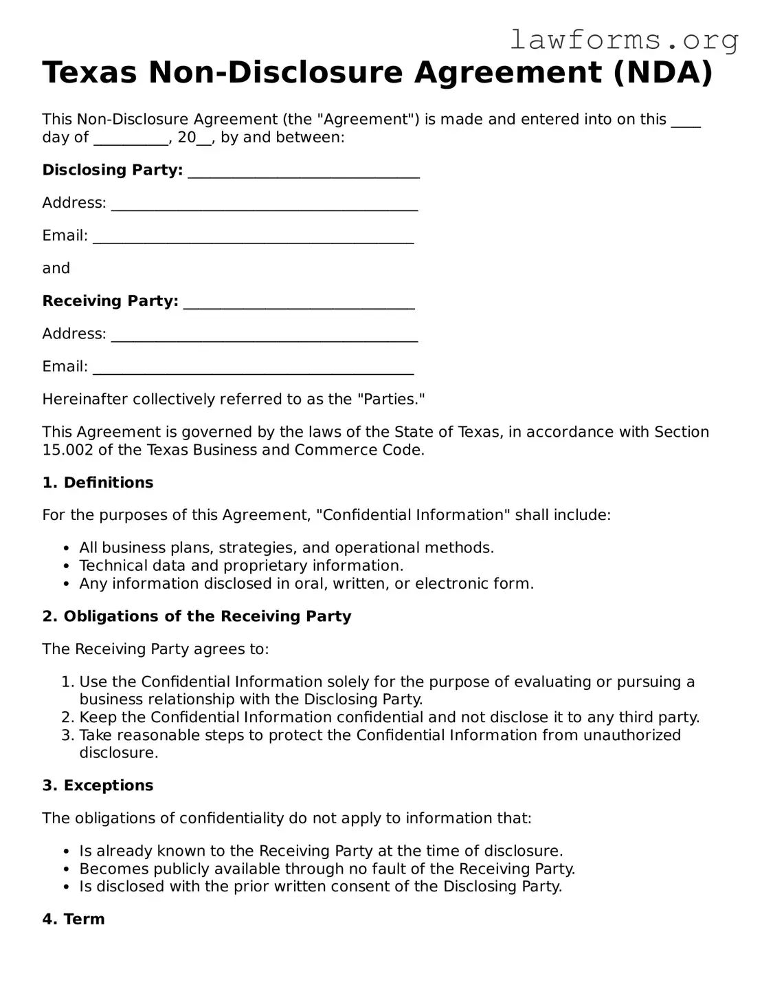 Attorney-Approved Non-disclosure Agreement Template for the State of Texas