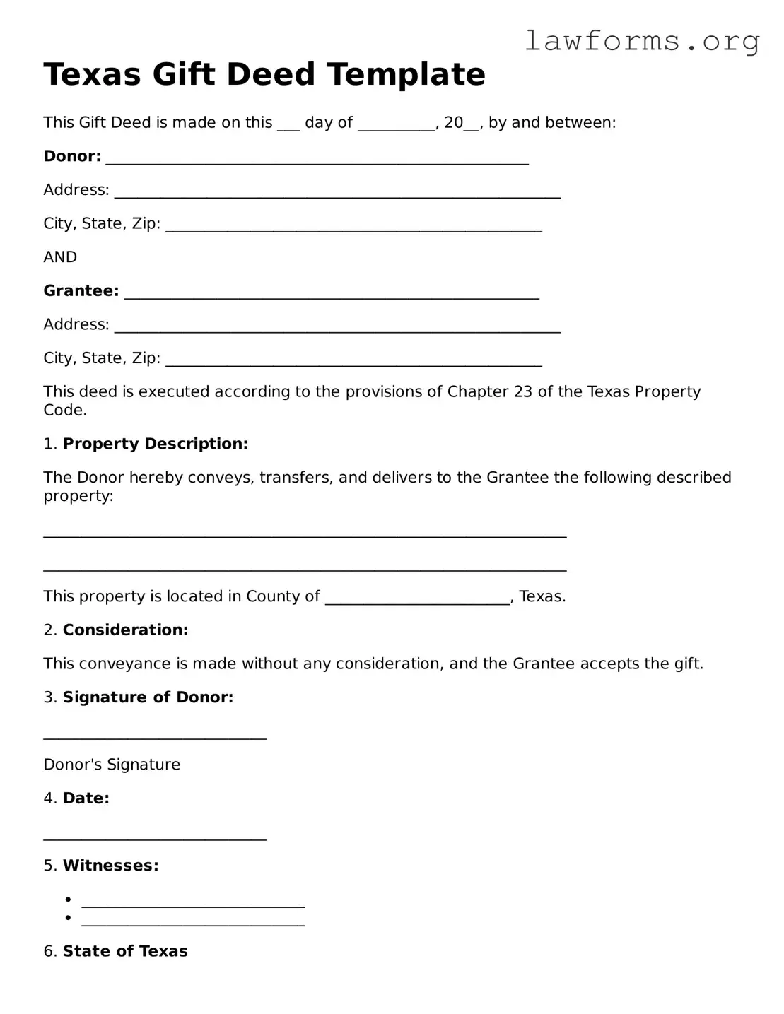 Attorney-Approved Gift Deed Template for the State of Texas
