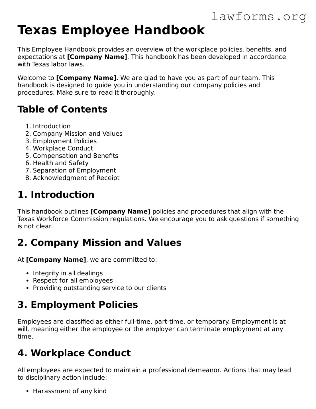 Attorney-Approved Employee Handbook Template for the State of Texas