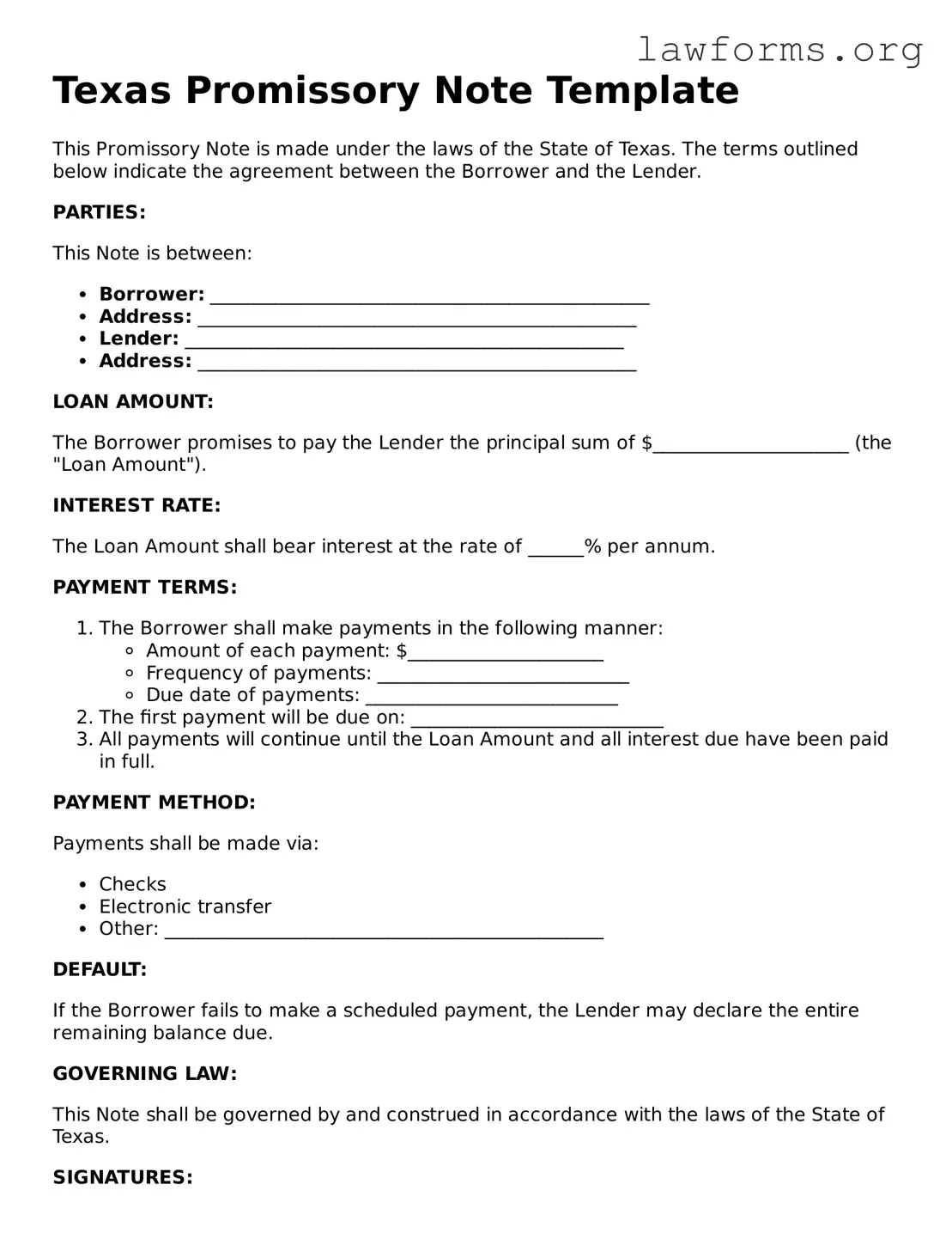 Attorney-Approved Promissory Note Template for the State of Texas