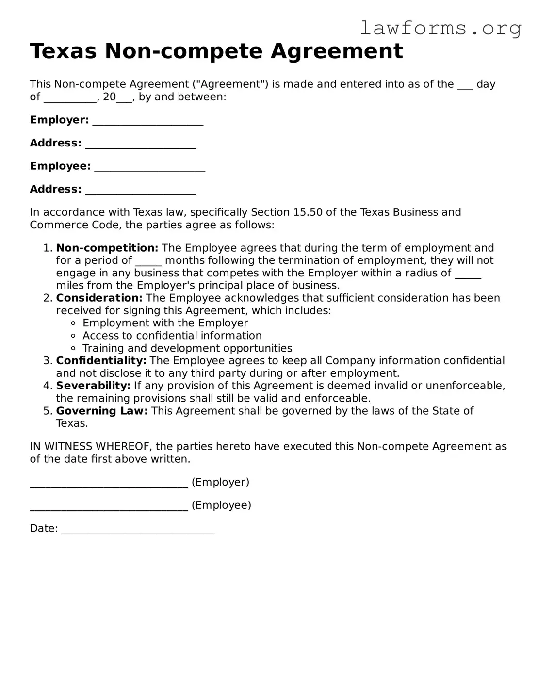 Attorney-Approved Non-compete Agreement Template for the State of Texas