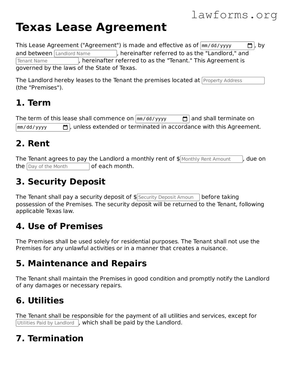 Attorney-Approved Lease Agreement Template for the State of Texas