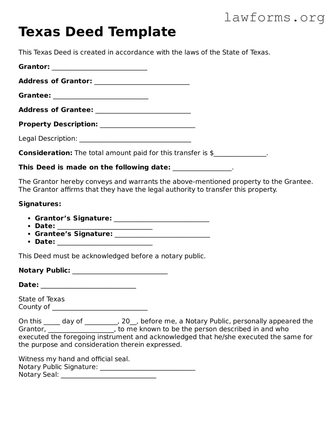 Attorney-Approved Deed Template for the State of Texas