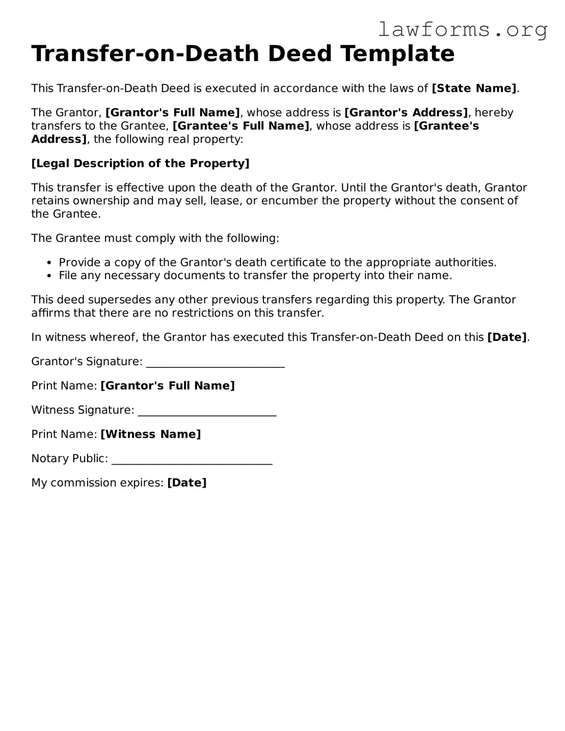 Valid Transfer-on-Death Deed Form
