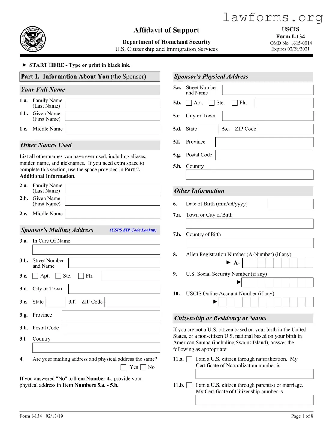 Fill Out a Valid USCIS I-134 Template