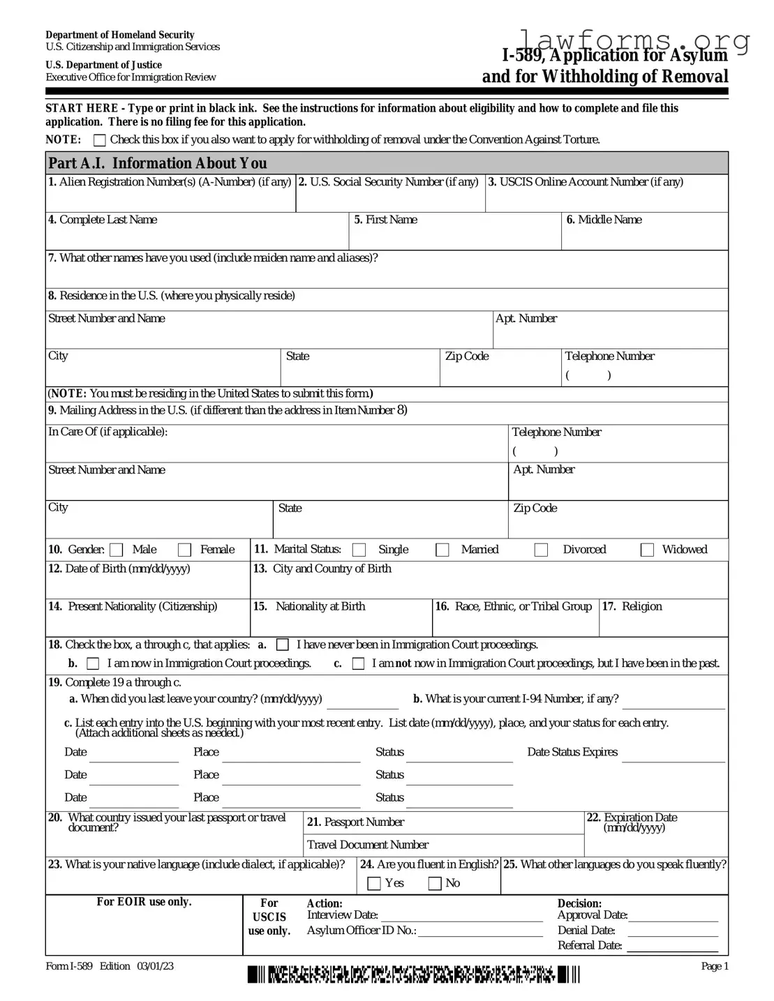 Fill Out a Valid USCIS I-589 Template