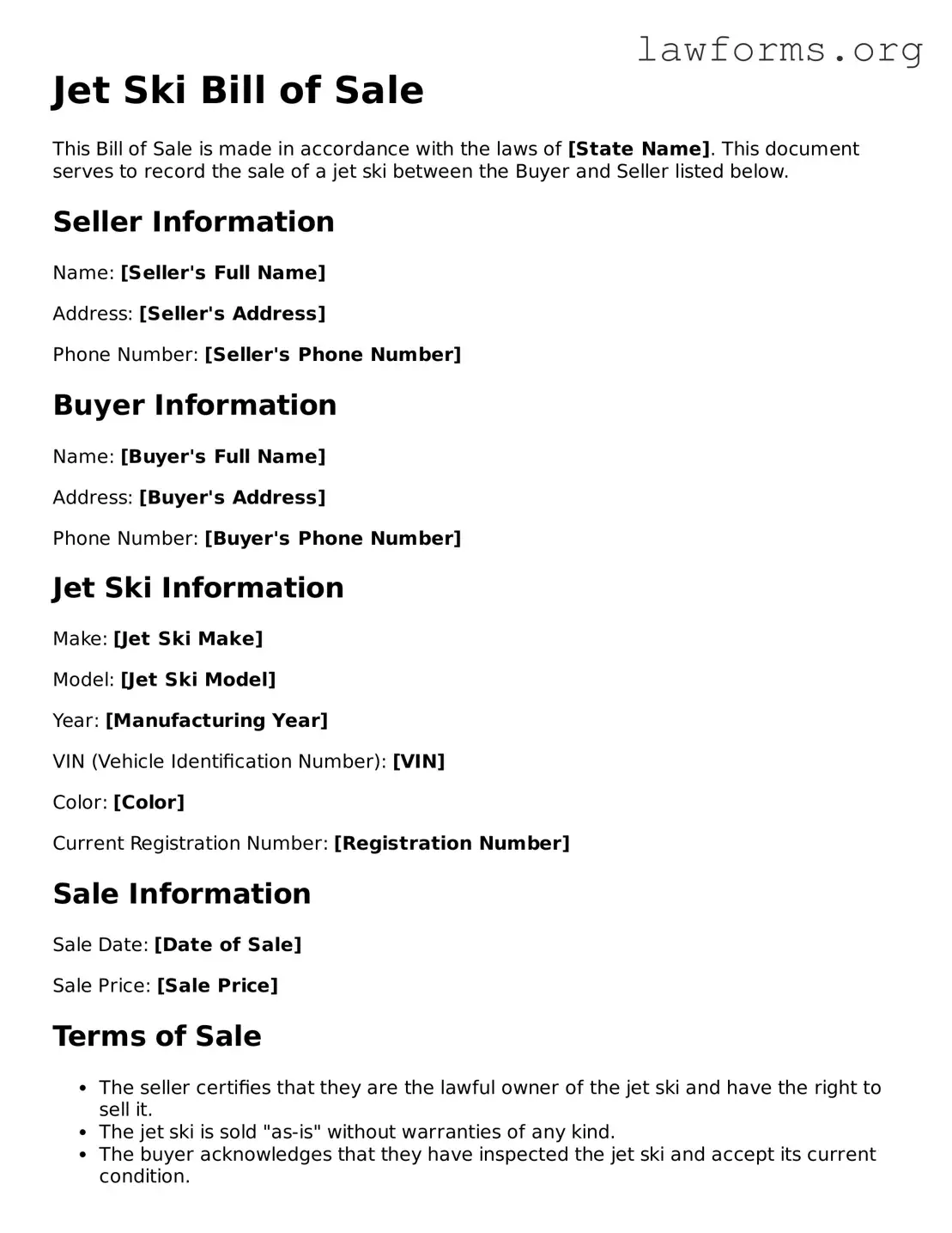 Valid Jet Ski Bill of Sale Form