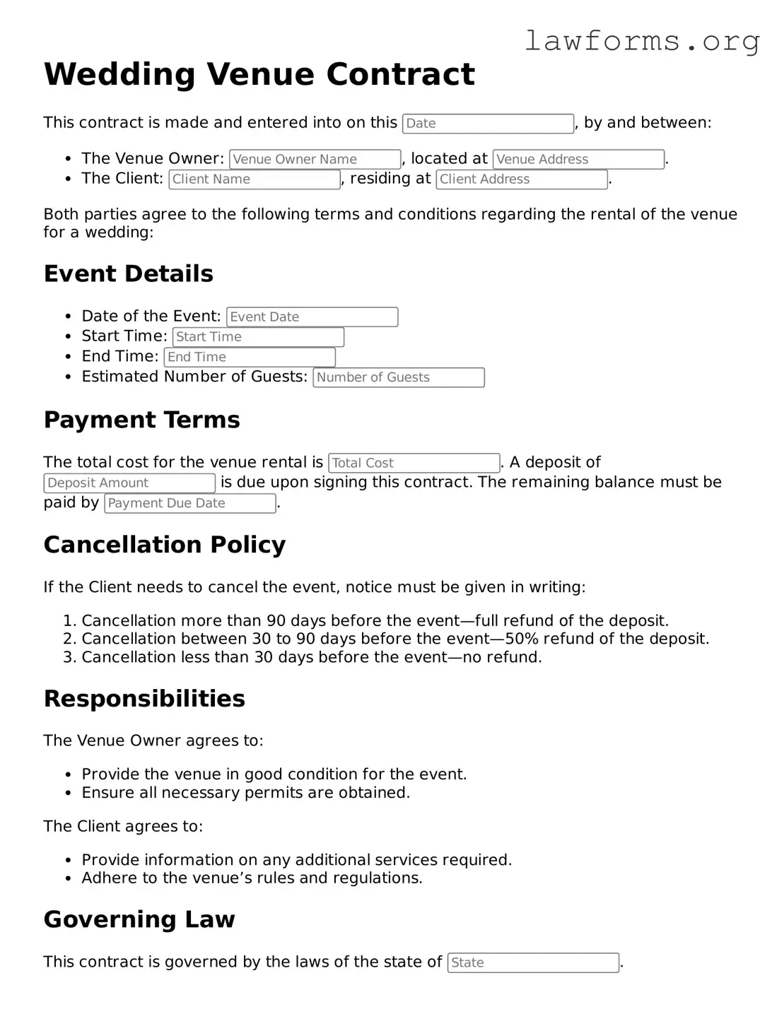 Valid Wedding Venue Contract Form