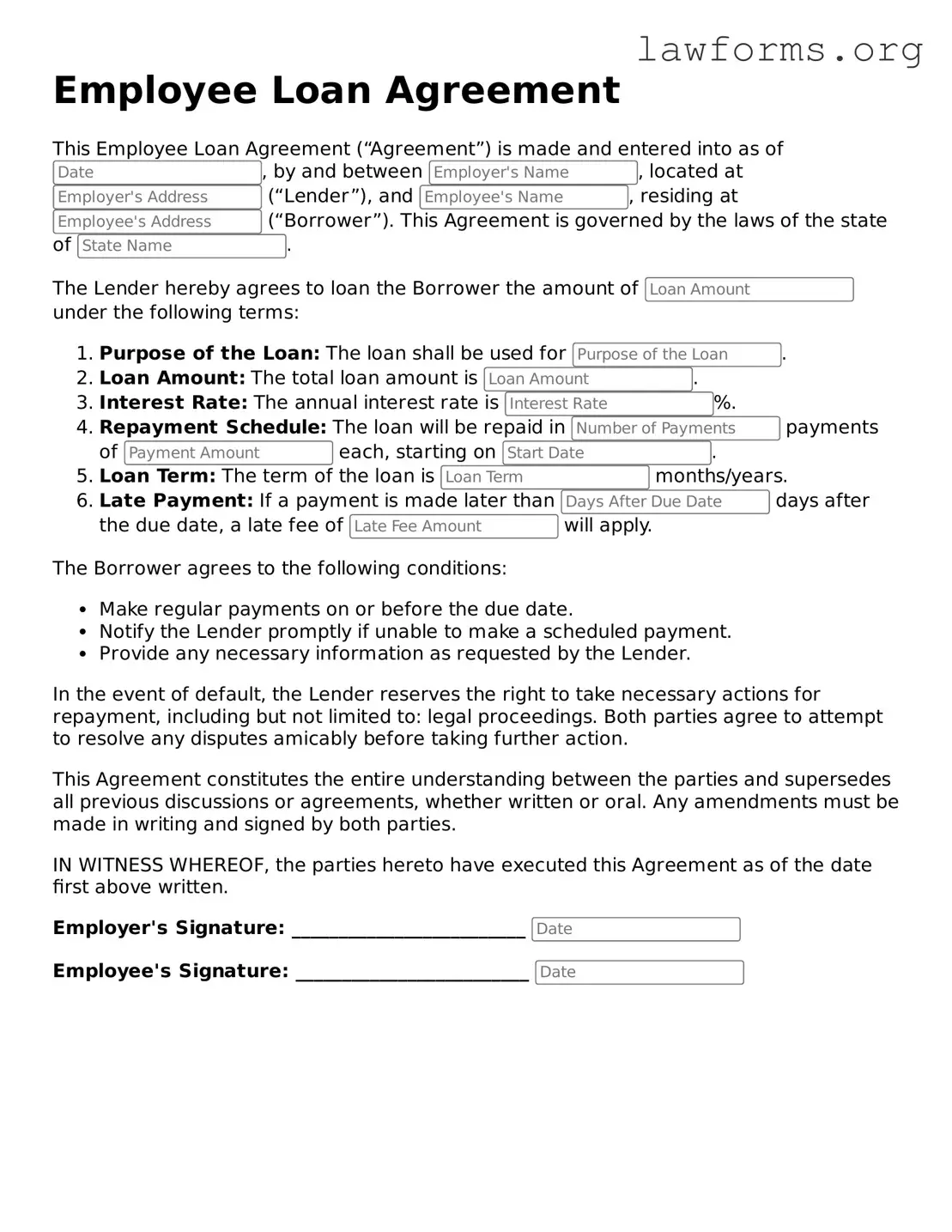 Valid Employee Loan Agreement Form