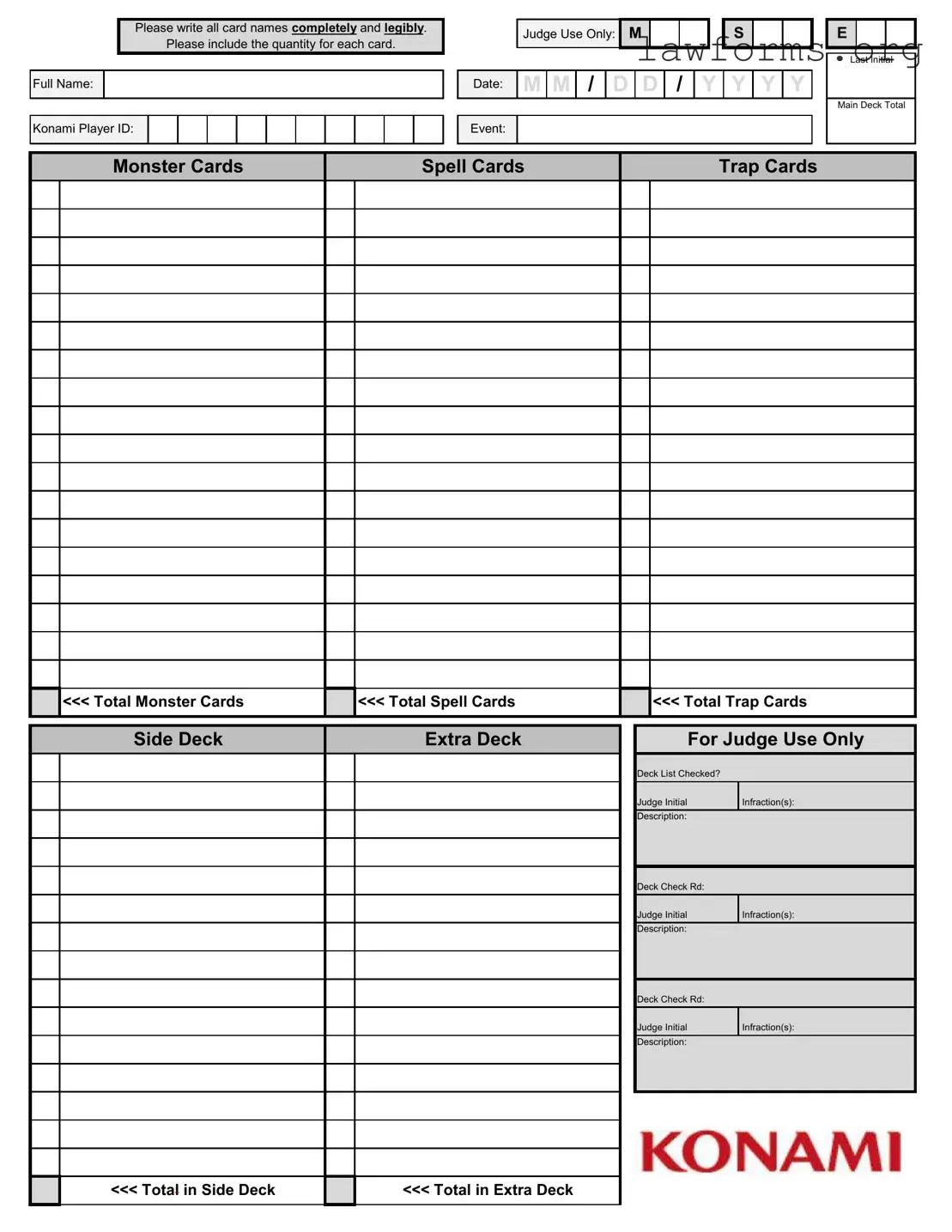 Fill Out a Valid Konami Decklist Template